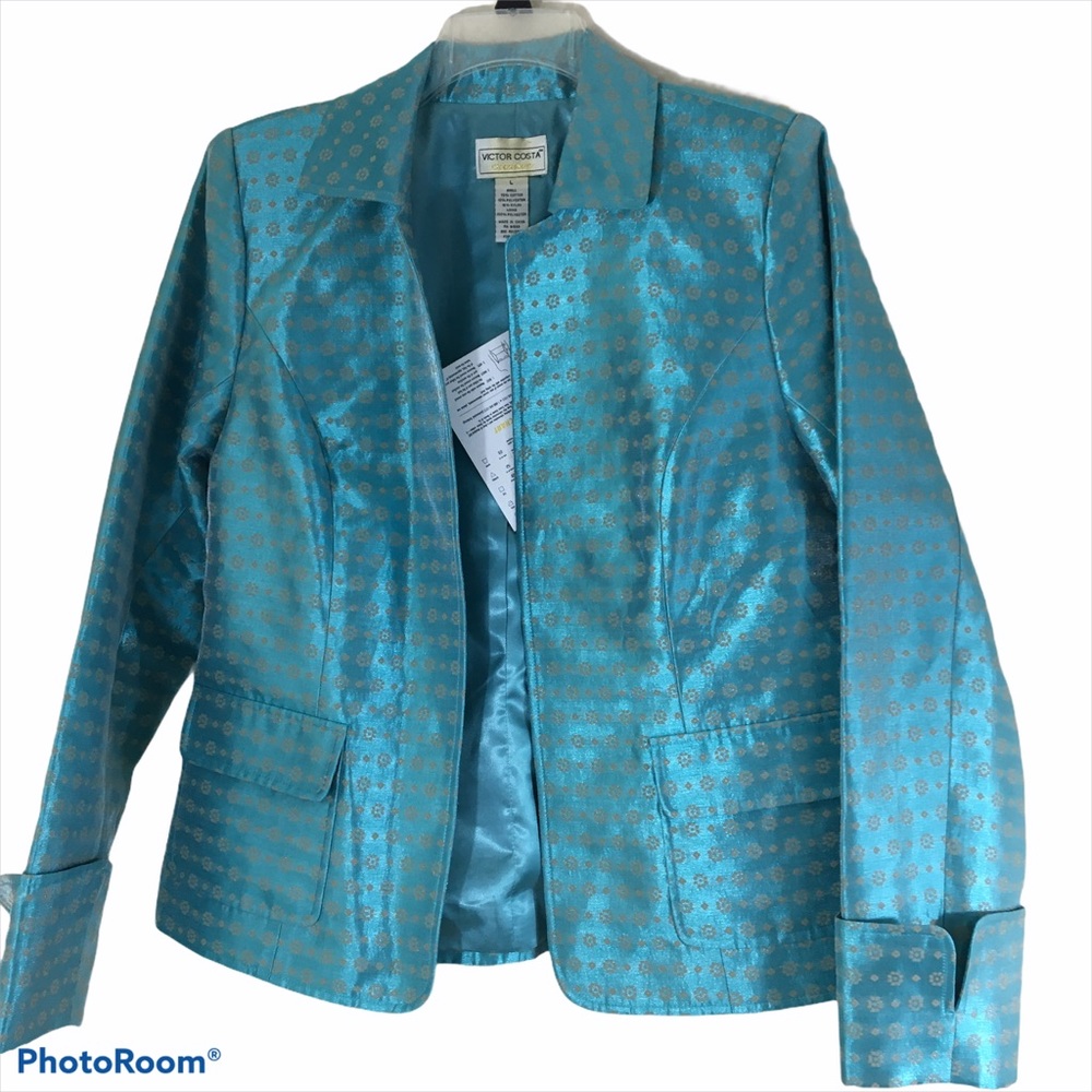 Victor Costa Occasion Jacquard Open Front Jacket